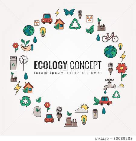 Ecology and environment icons. Round thin line 30089208