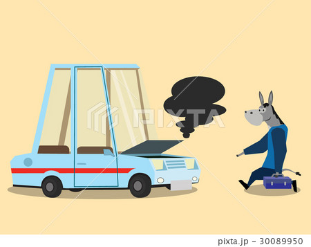 Donkey in mechanic man suit holding tools box Donkey in mechanic man suit holding tools box 30089950