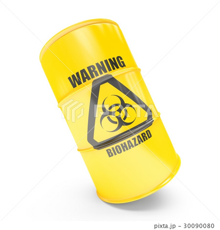 3D rendering biohazard barrel on white background 30090080