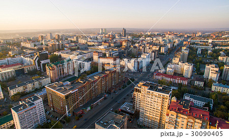 Ufa city at sunset in center. Aerial view 30090405