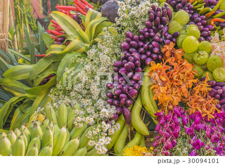 Thai “Namwa” banaba with flower and Eggplant. 30094101