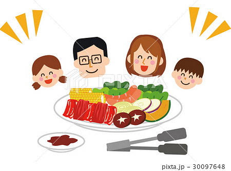 焼肉と家族のイラストのイラスト素材
