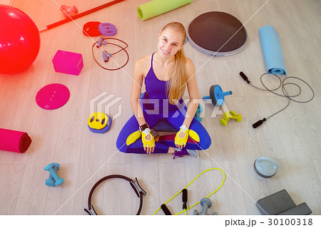 Girl with fitness accessories Girl with fitness accessories 30100318