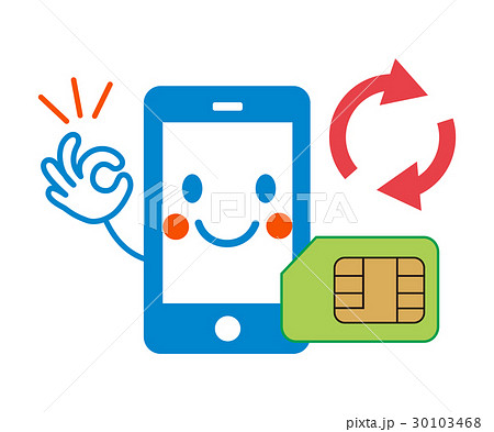 スマホ乗り換えsimカードとキャラクターのイラスト素材
