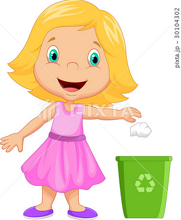 Young girl throwing trash into litter bin Young girl throwing trash into litter bin 30104302