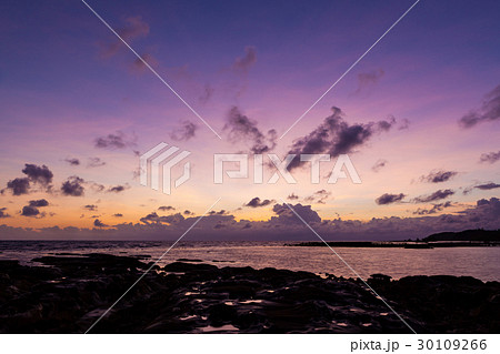 Beautiful rock patterns and sunrise at shore Beautiful rock patterns and sunrise at shore 30109266