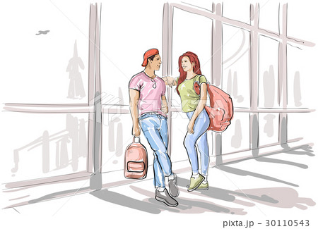 Sketch Couple In Airport Lounge Waiting Departure Sketch Couple In Airport Lounge Waiting Departure 30110543