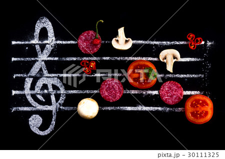 Concept of cooking pizza, like notes  30111325