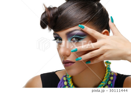 Beautiful girl with bright vivid purple make-up  30111444