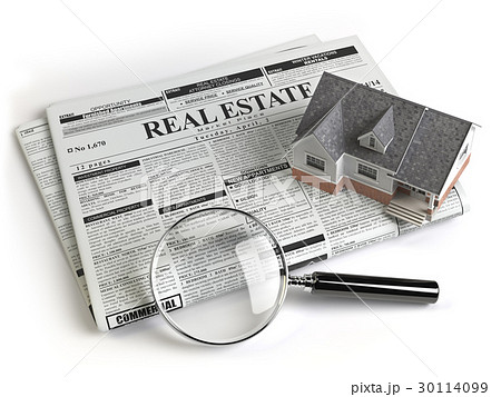 Real estate classifieds ads newspaper with house 30114099