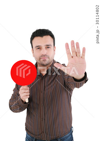 Businessman making stop sign, isolated on white 30114802