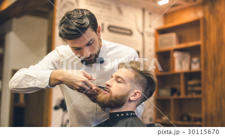 Young Man in Barbershop Hair Care Service Concept 30115670