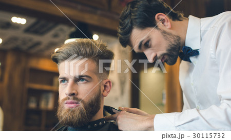 Young Man in Barbershop Hair Care Service Concept 30115732