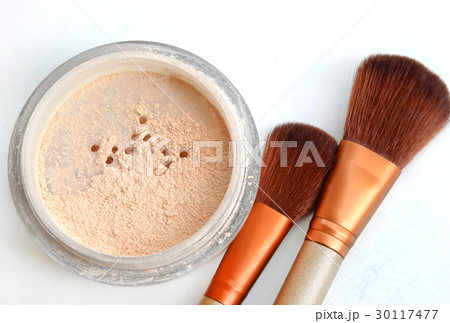 Close up of face powder and cosmetic brush 30117477