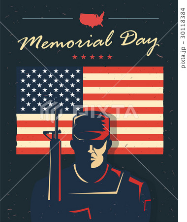 Memorial day card. Soldier against american flag Memorial day card. Soldier against american flag 30118384