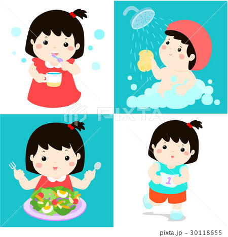 Daily healthy routine for girl cartoon vector 30118655
