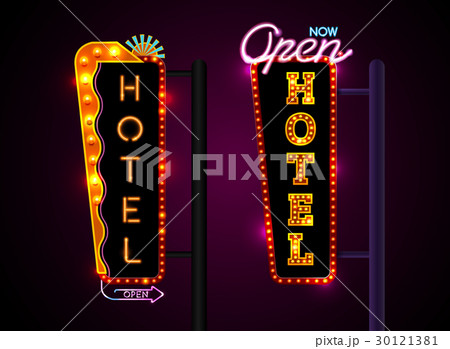 Neon hotel sign set vertically Vector illustration 30121381