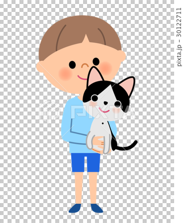 男の子 猫を抱くのイラスト素材