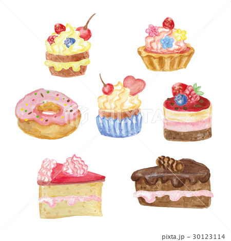 Watercolor sweet cakes set 30123114