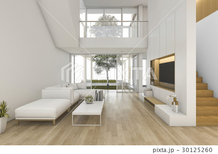 white wood living room near stair and outdoor 30125260