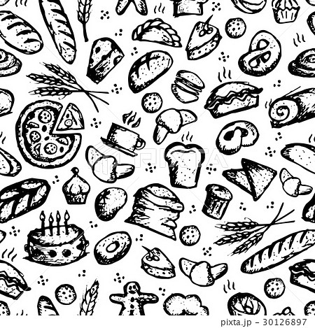 Bakery seamless pattern, sketch background design Bakery seamless pattern, sketch background design 30126897