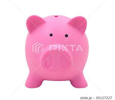 Front view of pink piggy bank isolated  30127227