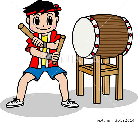 和太鼓を叩く男の子のイラスト素材