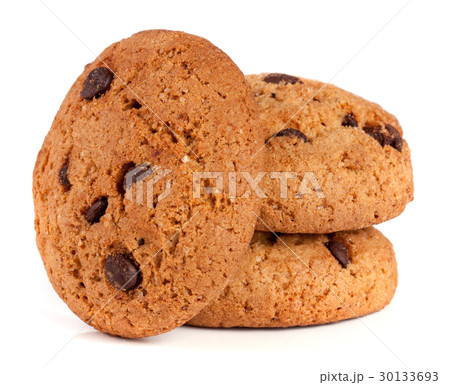 Oatmeal cookies with chocolate isolated on white 30133693