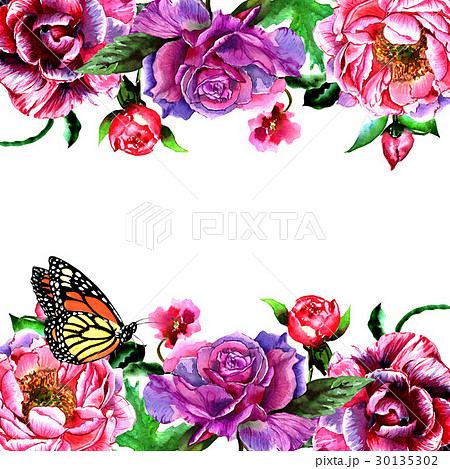 Wildflower peony flower frame in a watercolor 30135302