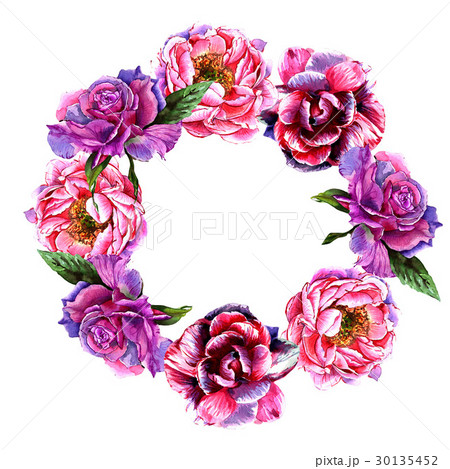 Wildflower peony flower wreath in a watercolor 30135452