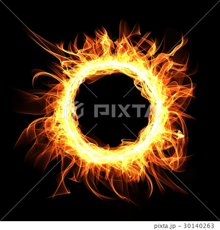 Round Fire Frame On Black Background のイラスト素材