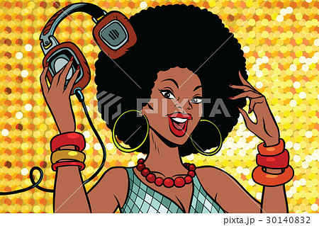 African American woman DJ with headphones 30140832