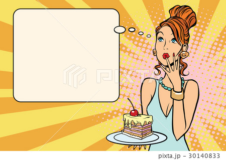 Beautiful woman and a piece of cake with cherries 30140833