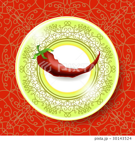 Hot Red Pepper on Ornamental Tablecloth 30143524