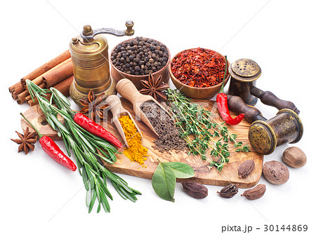 still life with spices and herbs isolated on white still life with spices and herbs isolated on white 30144869