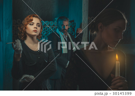 Retro girl and a man looking at her. Retro girl and a man looking at her. 30145399