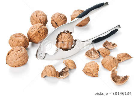 walnuts and nutcracker isolated on white 30146134