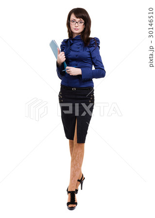 Full body portrait of business woman with blue 30146510
