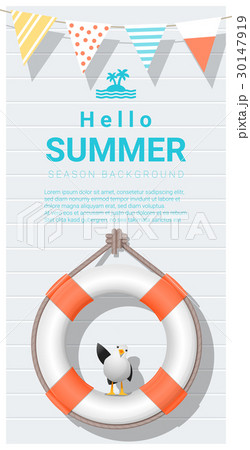 Hello summer background with lifebuoy 30147919