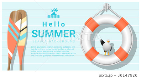 Hello summer background with lifebuoy and paddle 30147920
