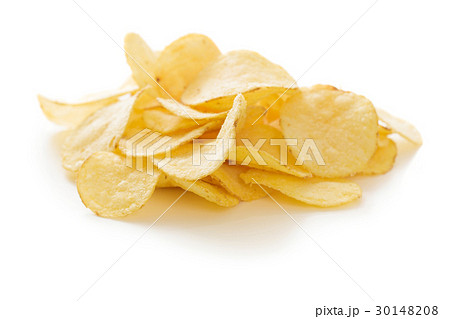 Crispy potato chips isolated on white background 30148208
