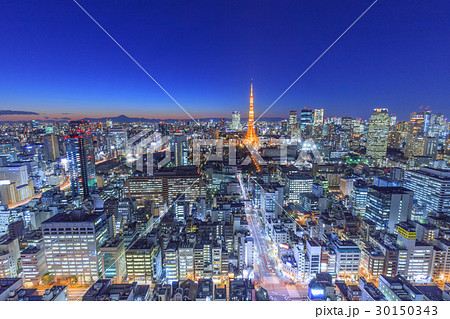 夜景_東京タワーと富士山 30150343