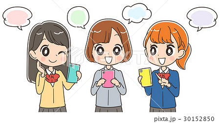 スマホを使う女子高生のイラストのイラスト素材