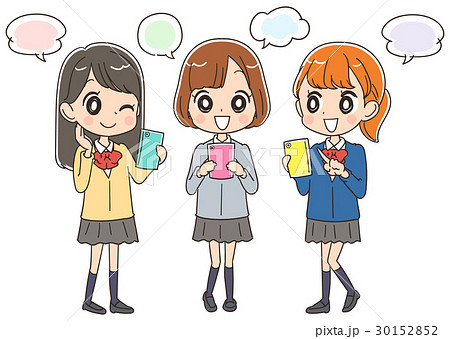 スマホを使う女子高生のイラスト 全身 のイラスト素材