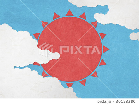 和紙の風合いを感じる素材　雲がかった晴天の太陽 30153280