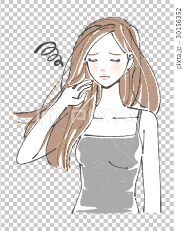 髪の毛が多くて悩む女性 髪の毛が多くて悩む女性 30156352