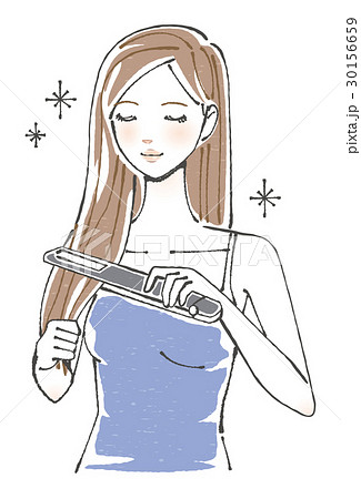 髪をストレートにする女性のイラスト素材