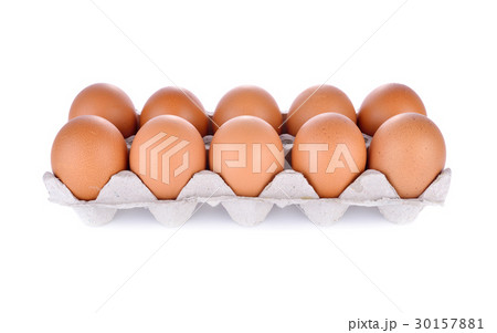 eggs in compartment paper tray package on white 30157881