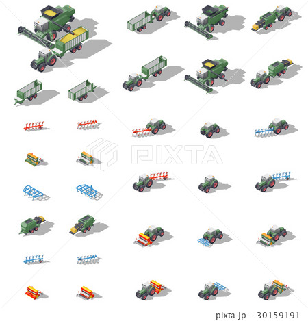 Agricultural machinery isometric icon set 30159191