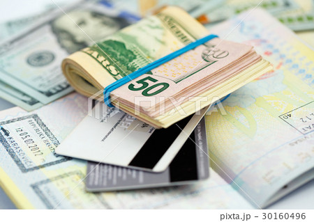 American money and credit cards on the passport American money and credit cards on the passport 30160496